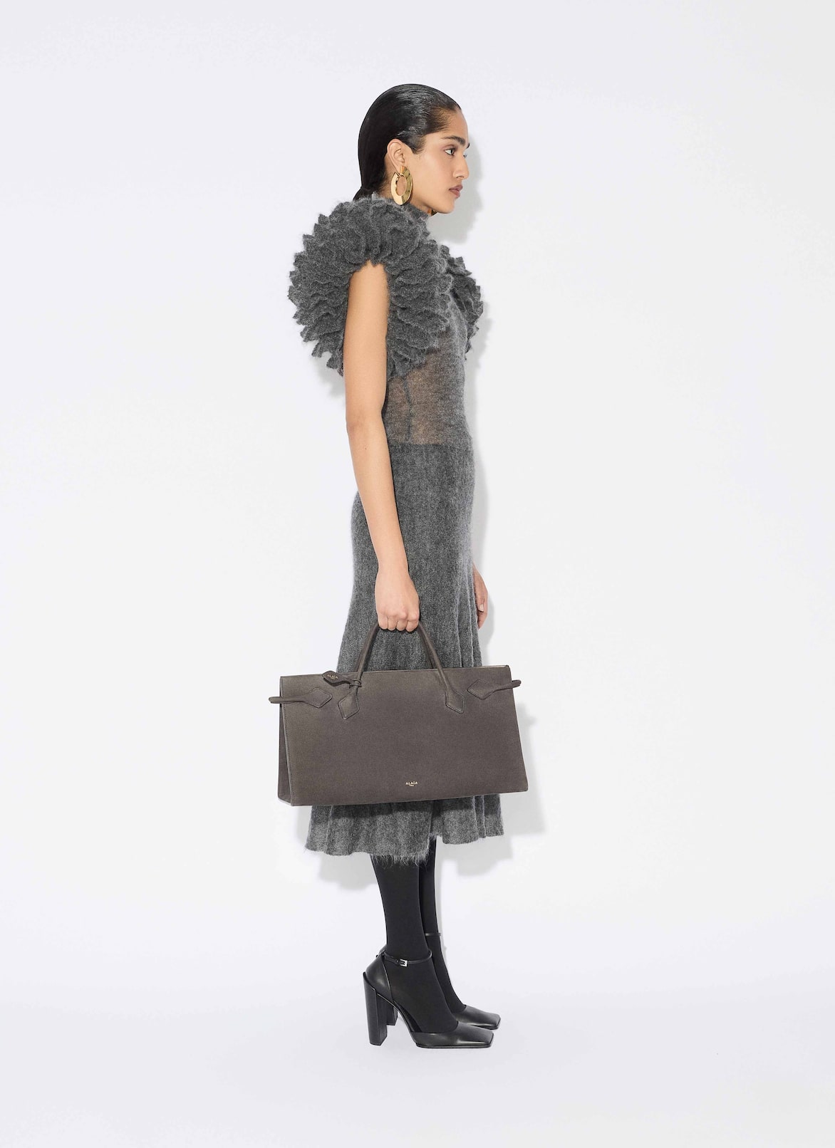 MOHAIR KNIT CIRCLE SKIRT ALAÏA GRAY MOHAIR KNIT CIRCLE SKIRT